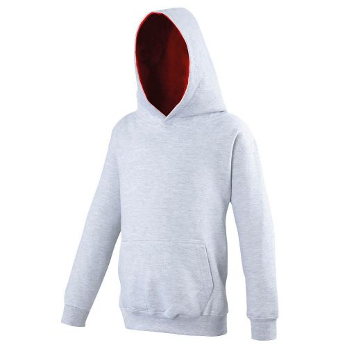 Awdis Just Hoods Kids Varsity Hoodie Heather Grey/Fire Red